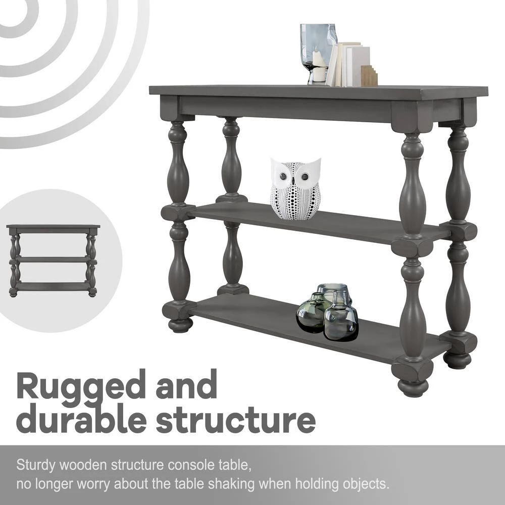 39.4 in. Gray Standard Rectangle Wood Console Table with 2-Shelves by Z-joyee 5 39.4 in. Gray Standard Rectangle Wood Console Table with 2-Shelves by Z-joyee - Image 5