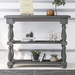 39.4 in. Gray Standard Rectangle Wood Console Table with 2-Shelves by Z-joyee 17 39.4 in. Gray Standard Rectangle Wood Console Table with 2-Shelves by Z-joyee -Cheap Z-joyee Store gray z joyee console tables f fb857220139 31 1000