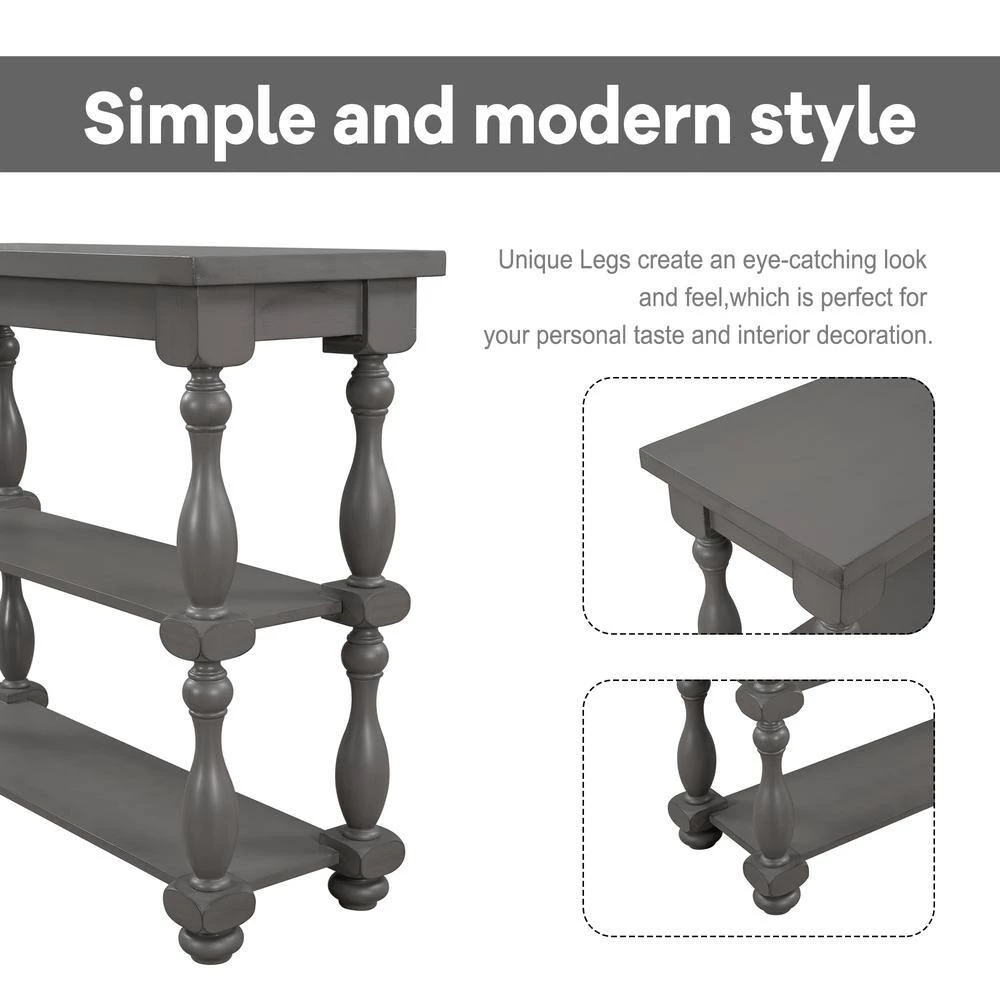 39.4 in. Gray Standard Rectangle Wood Console Table with 2-Shelves by Z-joyee 6 39.4 in. Gray Standard Rectangle Wood Console Table with 2-Shelves by Z-joyee - Image 6