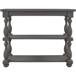 39.4 in. Gray Standard Rectangle Wood Console Table with 2-Shelves by Z-joyee