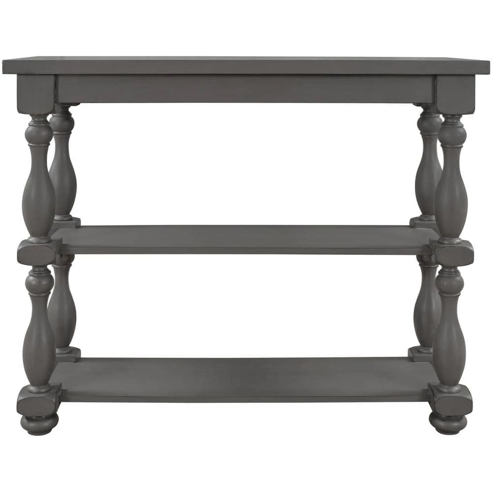 39.4 in. Gray Standard Rectangle Wood Console Table with 2-Shelves by Z-joyee 1 39.4 in. Gray Standard Rectangle Wood Console Table with 2-Shelves by Z-joyee