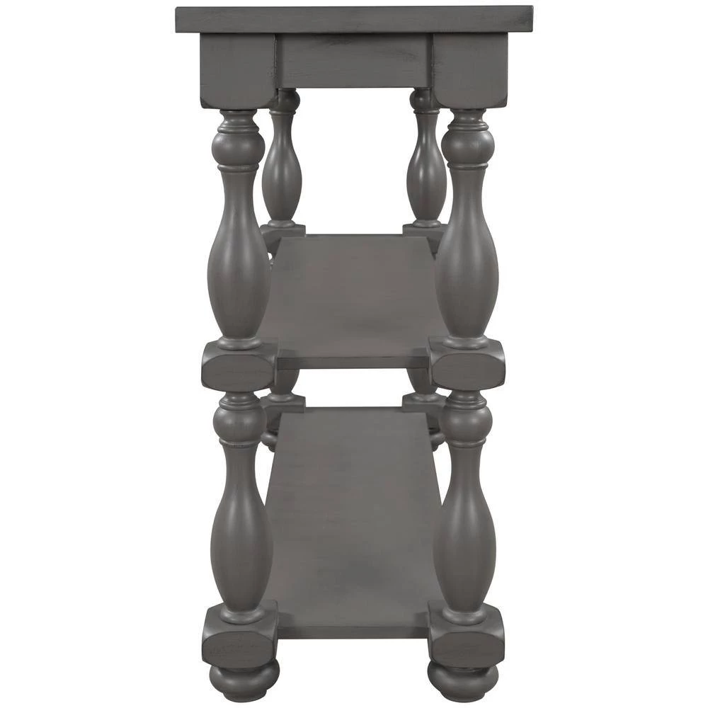 39.4 in. Gray Standard Rectangle Wood Console Table with 2-Shelves by Z-joyee 2 39.4 in. Gray Standard Rectangle Wood Console Table with 2-Shelves by Z-joyee - Image 2