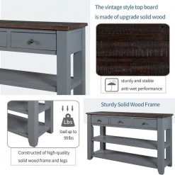 48.82 in. Gray Standard Rectangle Wood Console Table with 3-Drawers and 2-Shelves by Z-joyee -Cheap Z-joyee Store gray z joyee console tables f fb857221471 1f 1000