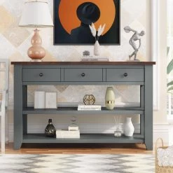 48.82 in. Gray Standard Rectangle Wood Console Table with 3-Drawers and 2-Shelves by Z-joyee -Cheap Z-joyee Store gray z joyee console tables f fb857221471 31 1000