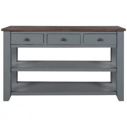 48.82 in. Gray Standard Rectangle Wood Console Table with 3-Drawers and 2-Shelves by Z-joyee