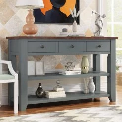 48.82 in. Gray Standard Rectangle Wood Console Table with 3-Drawers and 2-Shelves by Z-joyee -Cheap Z-joyee Store gray z joyee console tables f fb857221471 76 1000