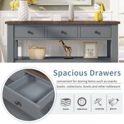 48.82 in. Gray Standard Rectangle Wood Console Table with 3-Drawers and 2-Shelves by Z-joyee -Cheap Z-joyee Store gray z joyee console tables f fb857221471 fa 1000
