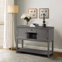 Retro 45.2 in. Gray Standard Rectangle Wood Console Table with Drawer by Z-joyee 19 Retro 45.2 in. Gray Standard Rectangle Wood Console Table with Drawer by Z-joyee -Cheap Z-joyee Store gray z joyee console tables ly w113753739 31 1000