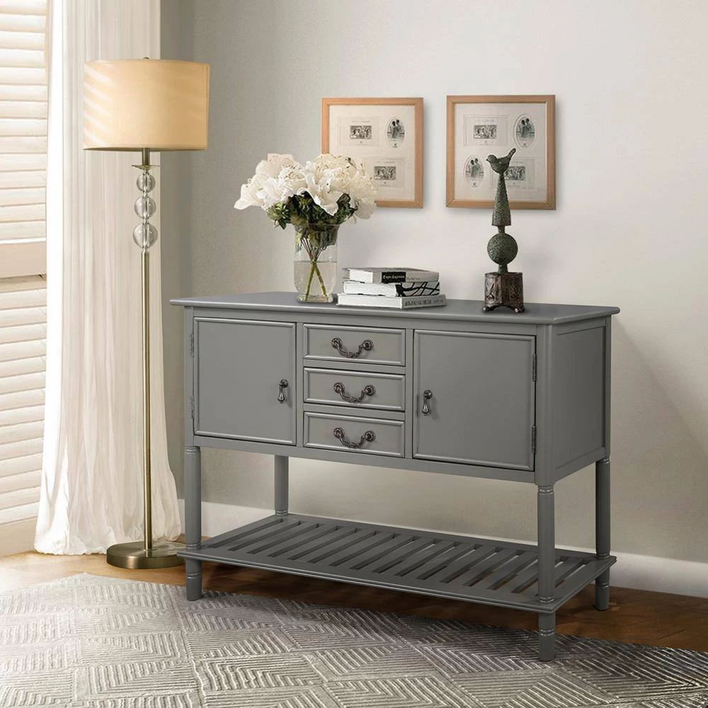 Mordern 45.20 in. Grey Standard Rectangle Wood Console Table with 3 Drawers by Z-joyee 4 Mordern 45.20 in. Grey Standard Rectangle Wood Console Table with 3 Drawers by Z-joyee - Image 4