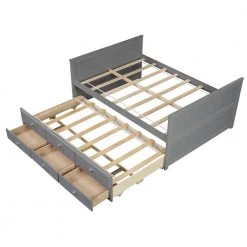 Gray Full Daybed with Twin Size Trundle And 3-Drawers Made By Solid Wood by Z-joyee -Cheap Z-joyee Store gray z joyee daybeds p q202200048 4f 1000