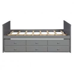 Gray Full Daybed with Twin Size Trundle And 3-Drawers Made By Solid Wood by Z-joyee -Cheap Z-joyee Store gray z joyee daybeds p q202200048 c3 1000