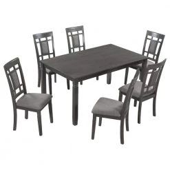 7-Piece Rectangle Gray Wood Top Dining Room Set Seats 6 by Z-joyee