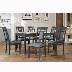 7-Piece Rectangle Gray Wood Top Dining Room Set Seats 6 by Z-joyee -Cheap Z-joyee Store gray z joyee dining room sets ly sh000215aae c3 1000