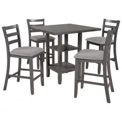 5-Piece Square Gray Wood Top Dining Room Set Seats 4 by Z-joyee