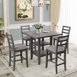 5-Piece Square Gray Wood Top Dining Room Set Seats 4 by Z-joyee -Cheap Z-joyee Store gray z joyee dining room sets ly st000034aae c3 1000