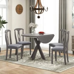 5-Piece Round Gray Wood Top Dining Room Set Seats 4 by Z-joyee -Cheap Z-joyee Store gray z joyee dining room sets ly214hui 31 1000