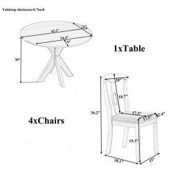 5-Piece Round Gray Wood Top Dining Room Set Seats 4 by Z-joyee -Cheap Z-joyee Store gray z joyee dining room sets ly214hui 4f 1000