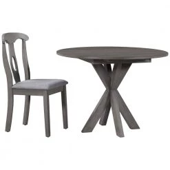 5-Piece Round Gray Wood Top Dining Room Set Seats 4 by Z-joyee -Cheap Z-joyee Store gray z joyee dining room sets ly214hui fa 1000