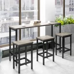 4-Piece MDF Top Brown Counter Height Extra Long Dining Table Set with 3 Stools by Z-joyee -Cheap Z-joyee Store gray z joyee dining room sets p s202200445 31 1000