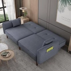 Gray Fabric Futon Sofa Bed for Living Room with Solid Wood Leg by Z-joyee -Cheap Z-joyee Store gray z joyee futons p q202200277 1f 1000