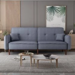 Gray Fabric Futon Sofa Bed for Living Room with Solid Wood Leg by Z-joyee -Cheap Z-joyee Store gray z joyee futons p q202200277 31 1000