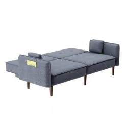 Gray Fabric Futon Sofa Bed for Living Room with Solid Wood Leg by Z-joyee -Cheap Z-joyee Store gray z joyee futons p q202200277 4f 1000