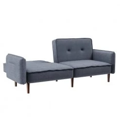 Gray Fabric Futon Sofa Bed for Living Room with Solid Wood Leg by Z-joyee