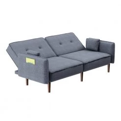 Gray Fabric Futon Sofa Bed for Living Room with Solid Wood Leg by Z-joyee -Cheap Z-joyee Store gray z joyee futons p q202200277 c3 1000