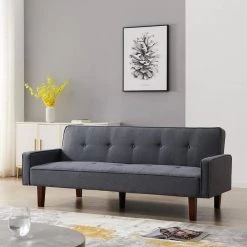 Gray Linen Futon Sofa Bed by Z-joyee -Cheap Z-joyee Store gray z joyee futons p s202200179 31 1000
