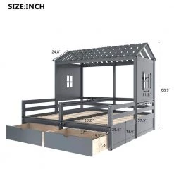 Gray Twin Size House Platform Beds with 2 Drawers by Z-joyee -Cheap Z-joyee Store gray z joyee kids beds ly0927ae 4f 1000