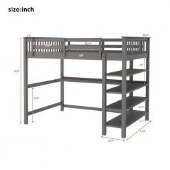 Gray Wooden Full Size Loft Bed with Storage Shelves and Under-bed Desk by Z-joyee 10 Gray Wooden Full Size Loft Bed with Storage Shelves and Under-bed Desk by Z-joyee -Cheap Z-joyee Store gray z joyee loft beds f fb857215869 1f 1000