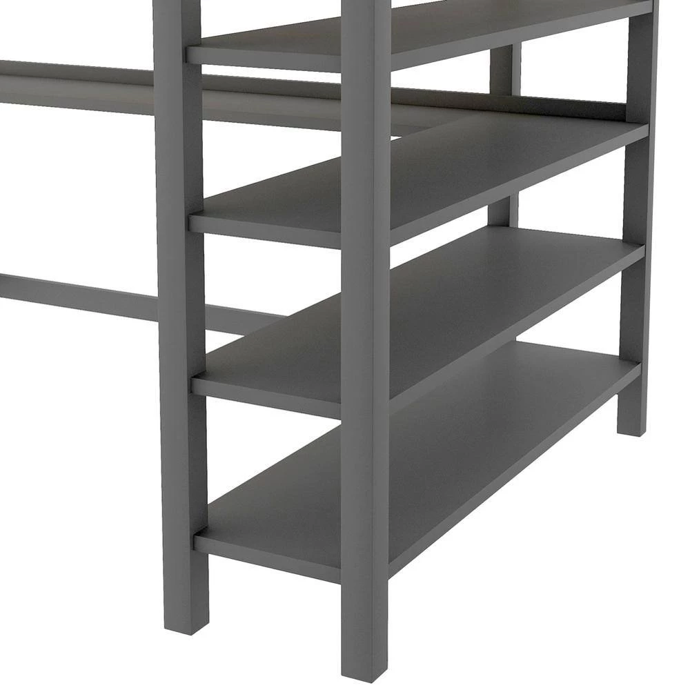 Gray Wooden Full Size Loft Bed with Storage Shelves and Under-bed Desk by Z-joyee 5 Gray Wooden Full Size Loft Bed with Storage Shelves and Under-bed Desk by Z-joyee - Image 5