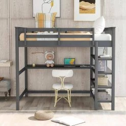 Gray Wooden Full Size Loft Bed with Storage Shelves and Under-bed Desk by Z-joyee 9 Gray Wooden Full Size Loft Bed with Storage Shelves and Under-bed Desk by Z-joyee -Cheap Z-joyee Store gray z joyee loft beds f fb857215869 4f 1000