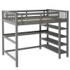 Gray Wooden Full Size Loft Bed with Storage Shelves and Under-bed Desk by Z-joyee