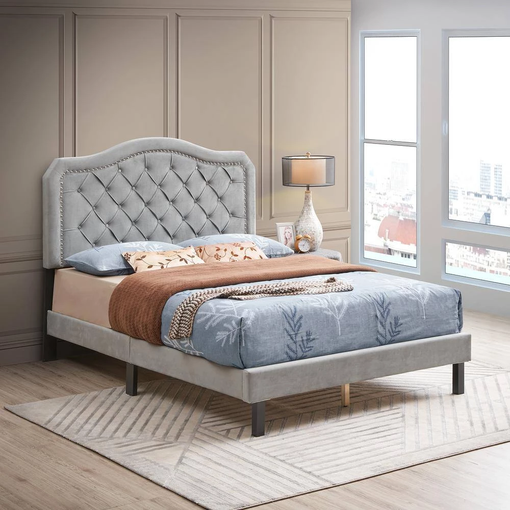 Upholstered Gray Queen Panel Beds with Curve Design by Z-joyee 9 Upholstered Gray Queen Panel Beds with Curve Design by Z-joyee - Image 9