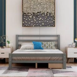 Gray Full Wood Platform Bed with 2-Drawers by Z-joyee -Cheap Z-joyee Store gray z joyee platform beds f fb857216002 fa 1000