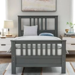 Gray Twin Wood Platform Bed with Headboard and Footboard by Z-joyee -Cheap Z-joyee Store gray z joyee platform beds f fb857216064 31 1000