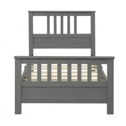 Gray Twin Wood Platform Bed with Headboard and Footboard by Z-joyee