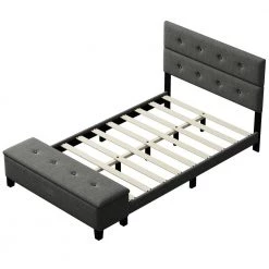 Upholstered Gray Queen Size Platform Bed with Storage Case by Z-joyee