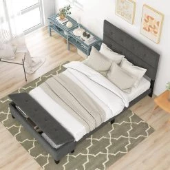 Upholstered Gray Queen Size Platform Bed with Storage Case by Z-joyee -Cheap Z-joyee Store gray z joyee platform beds f fb857216538 c3 1000