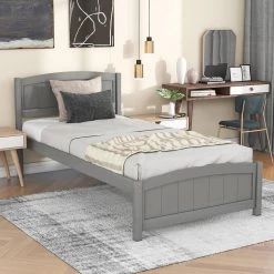 Gray Twin Size Wood Platform Bed with Headboard by Z-joyee 17 Gray Twin Size Wood Platform Bed with Headboard by Z-joyee -Cheap Z-joyee Store gray z joyee platform beds f fb857216569 31 1000
