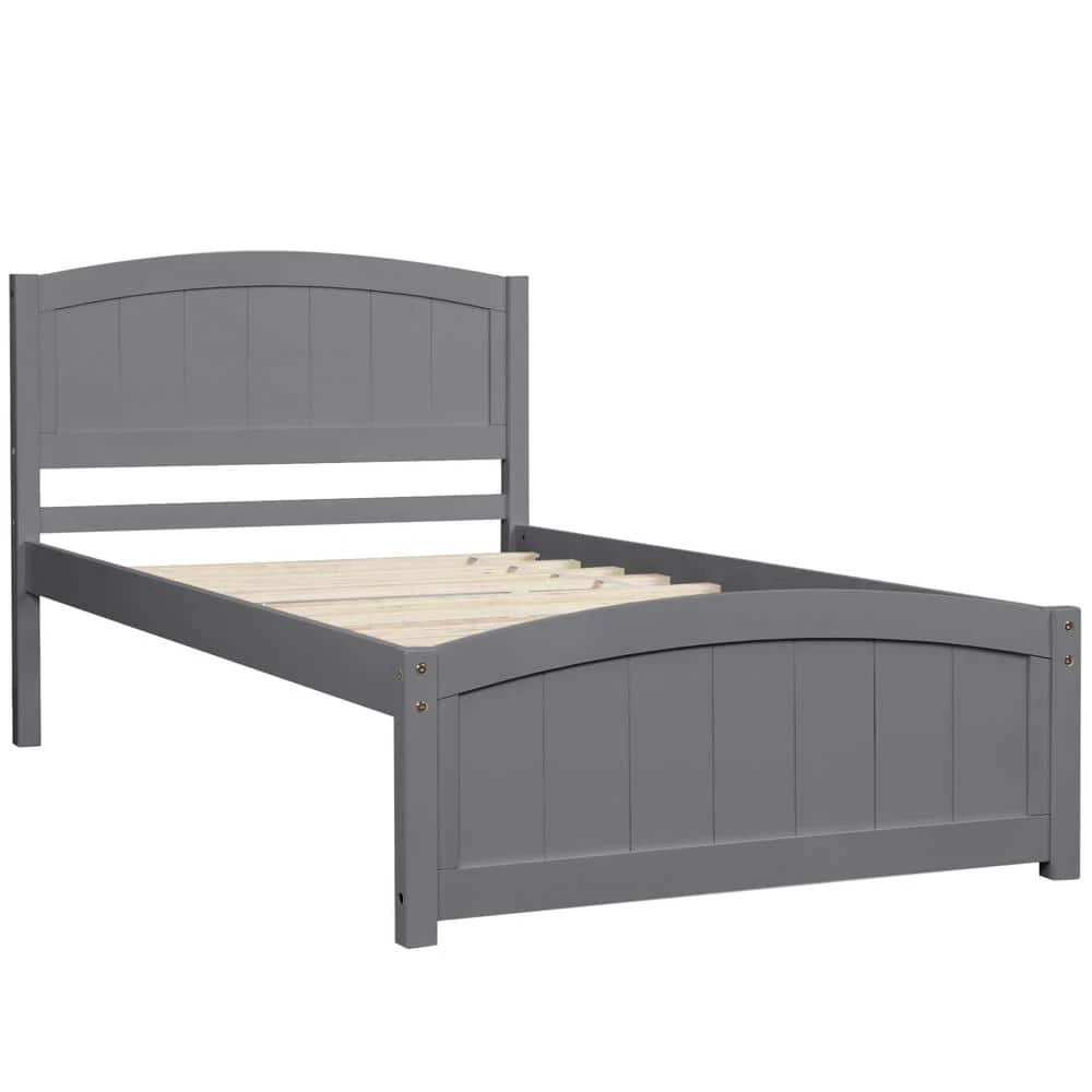 Gray Twin Size Wood Platform Bed with Headboard by Z-joyee 1 Gray Twin Size Wood Platform Bed with Headboard by Z-joyee