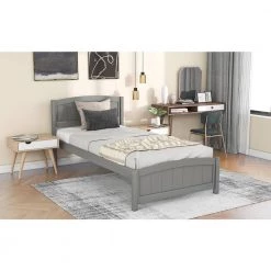 Gray Twin Size Wood Platform Bed with Headboard by Z-joyee 16 Gray Twin Size Wood Platform Bed with Headboard by Z-joyee -Cheap Z-joyee Store gray z joyee platform beds f fb857216569 76 1000