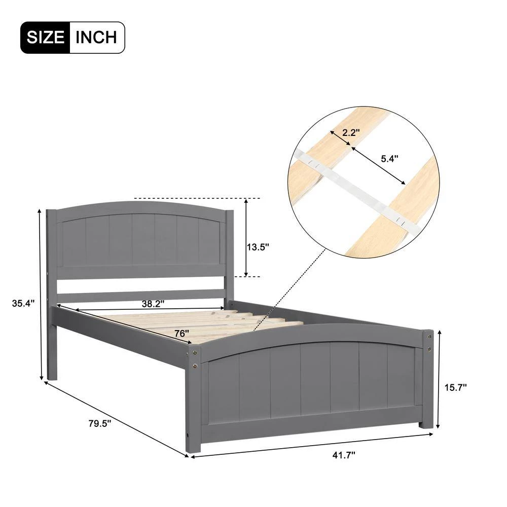 Gray Twin Size Wood Platform Bed with Headboard by Z-joyee 7 Gray Twin Size Wood Platform Bed with Headboard by Z-joyee - Image 7
