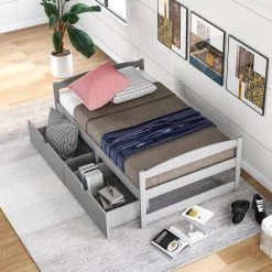 Wood Gray Twin Size Platform Bed with 2-Drawers by Z-joyee -Cheap Z-joyee Store gray z joyee platform beds f fb857216774 31 1000