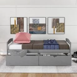 Wood Gray Twin Size Platform Bed with 2-Drawers by Z-joyee -Cheap Z-joyee Store gray z joyee platform beds f fb857216774 4f 1000