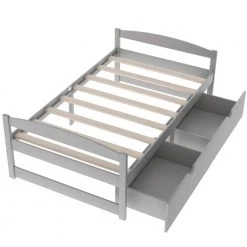 Wood Gray Twin Size Platform Bed with 2-Drawers by Z-joyee