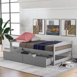 Wood Gray Twin Size Platform Bed with 2-Drawers by Z-joyee -Cheap Z-joyee Store gray z joyee platform beds f fb857216774 c3 1000
