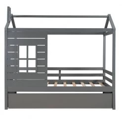 Wood Gray Twin Size House Bed with Trundle by Z-joyee -Cheap Z-joyee Store gray z joyee platform beds f fb857217047 e1 1000