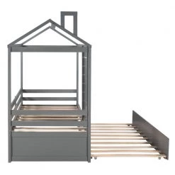 Wood Gray Twin Size House Bed with Trundle by Z-joyee -Cheap Z-joyee Store gray z joyee platform beds f fb857217047 fa 1000